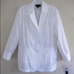 NWT Long Foxcroft blazer 10 White Very light Cotton blend Lycra No-iron Jacket